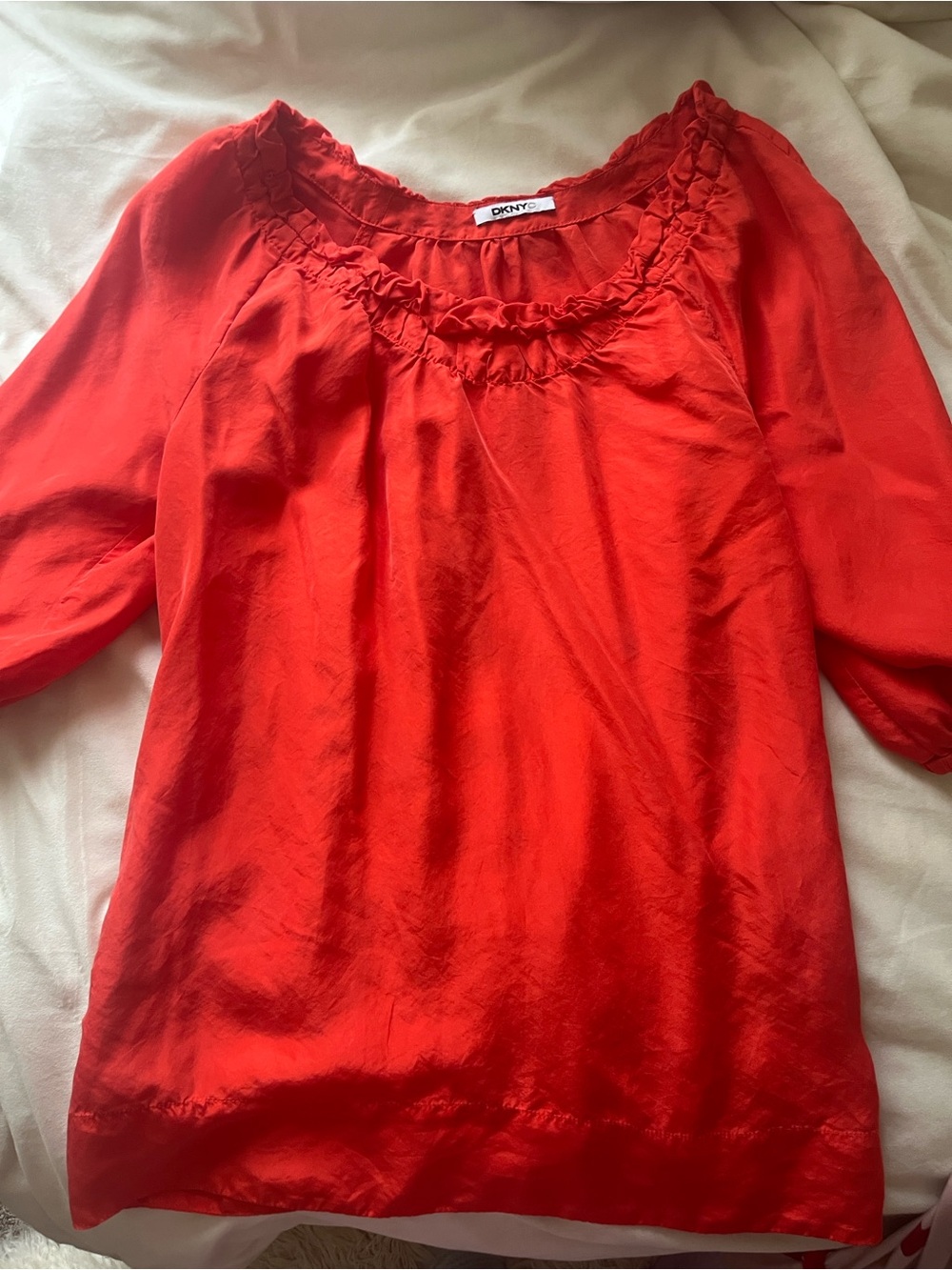 DKNY Red 💯% silk Ruffle-Neck Women's Top